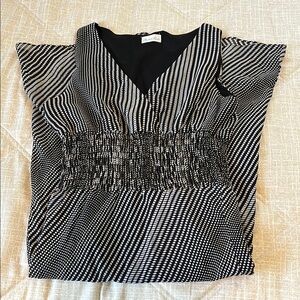 Charlotte Russe Black and White Smocked Asymmetrical Maxi Dress size L